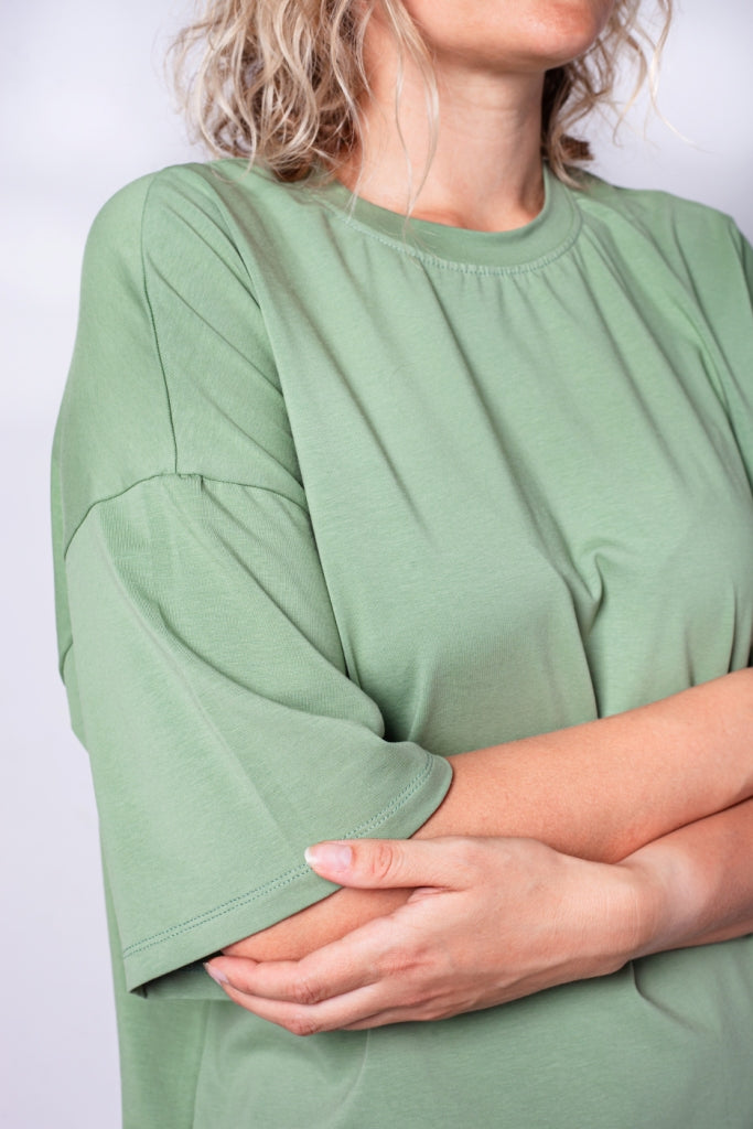 T-Shirt Einfarbiges Olive Oversize Baumwolle