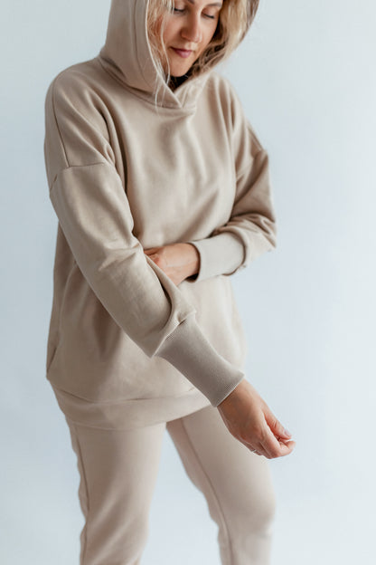 Pullover Oversize Beige Damen Baumwolle