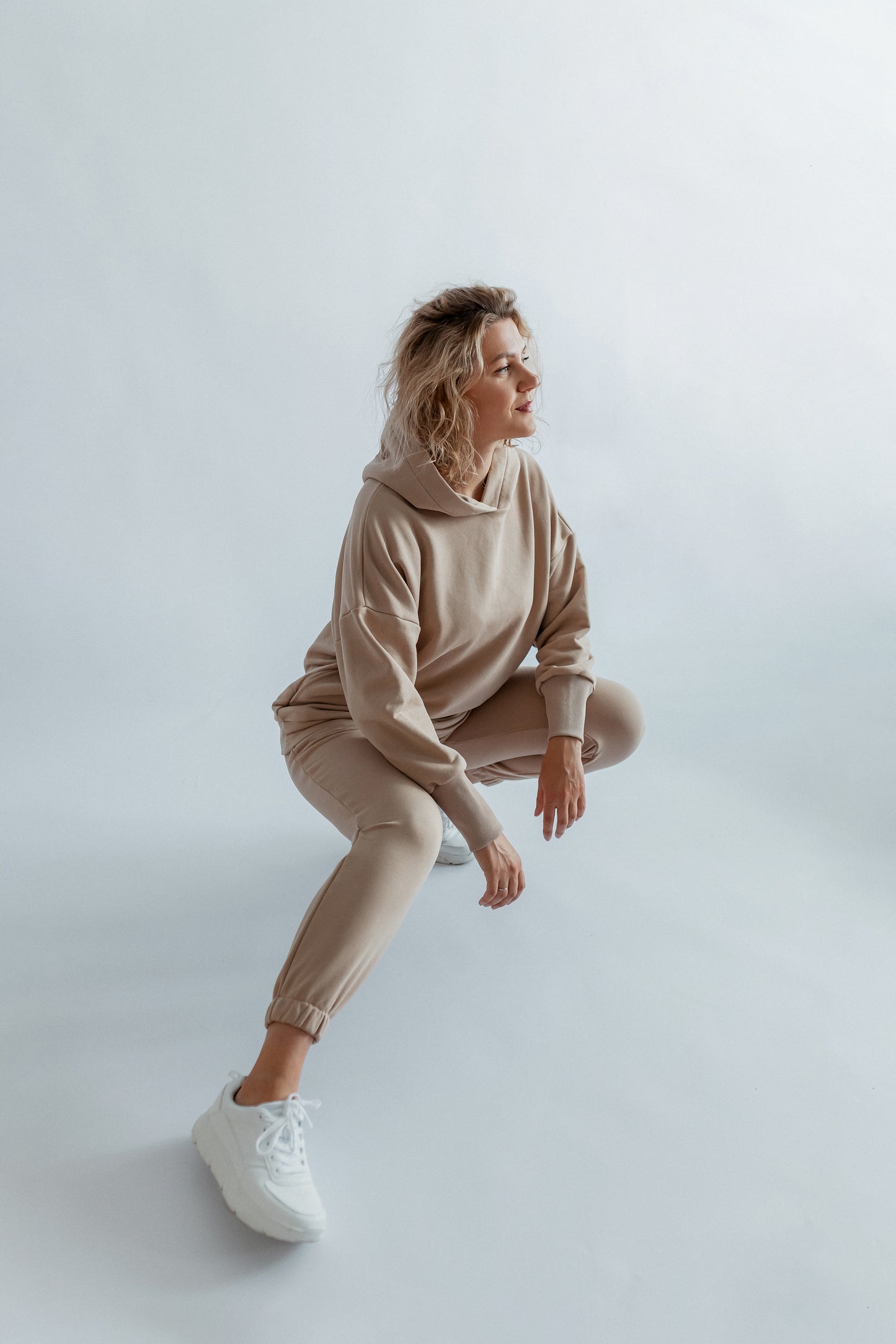 Sportanzug Damen Hoodie+Hose Beige